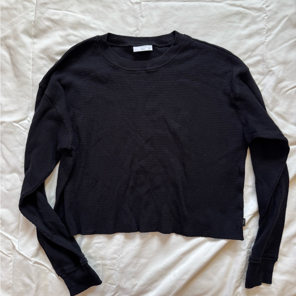 TNA Black Waffle Long Sleeve Cropped Tee